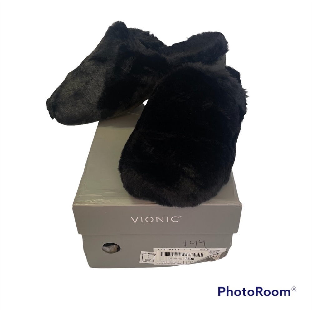 New Vionic Gemma Ultra Luxe Plush Slippers  Slip On Mules Black Size 9